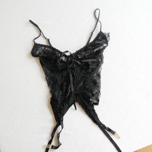 Vintage Corset Basque Black Lace open bust 80s vintage lingerie by Escante M - Picture 7 of 7